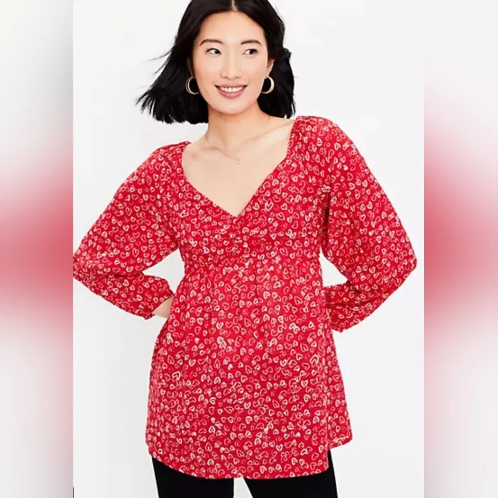 Loft Heart Sweetheart Blouse Valentines Red And White Hearts Size 2